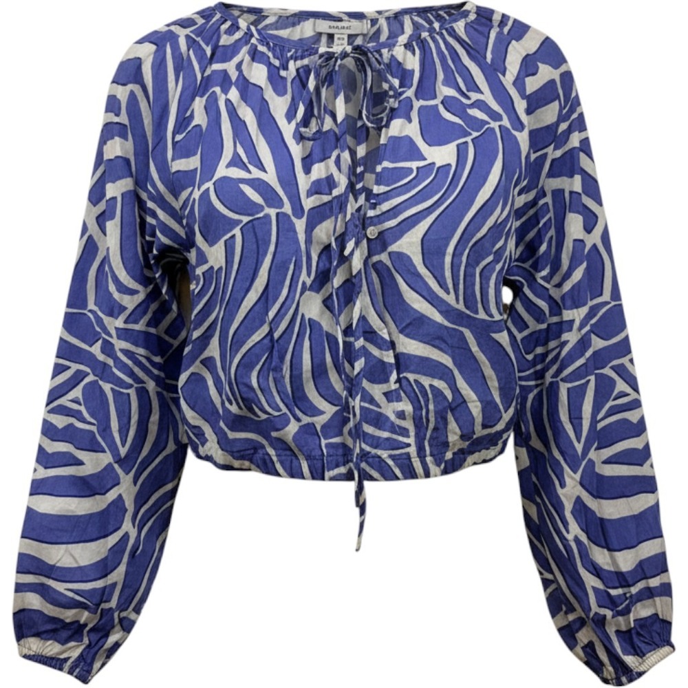 Rails Katie Top Blue White Zebra Print Cotton Cropped Tie Front Blouse XS NEW